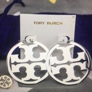 Tory Burch Silver Logo Earrings